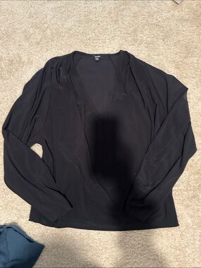 Express Black V-Neck Draped Long Sleeve Blouse